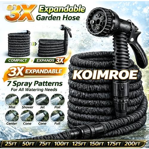 black durable garden hose in all sizes more stain resistant than green hoses with a high pressure spray gun coiled design for suitable for year round outdoor use including car washing lawn care and yard maintenance