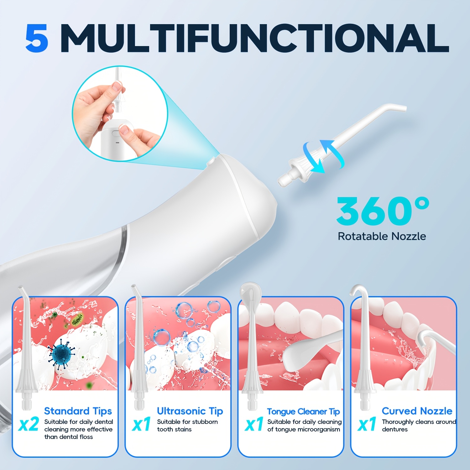 Portable Water Flosser with 5 Modes and 3 Levels