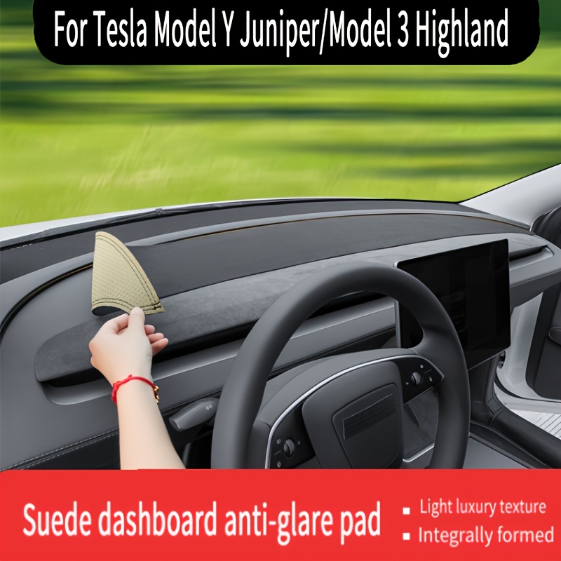 TEMU Tampon antireflet en cuir PU pour de bord de Tesla Model 3 Highland, pare-soleil et tapis intérieur isolant thermique - 1 pièce, accessoires de