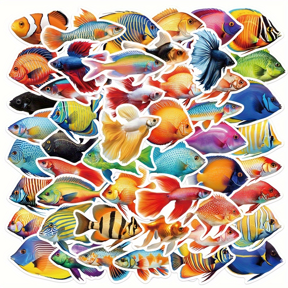 Gutbd 50 Stickers: Vibrant Animal Fish Collection For Planners, Laptops, And More - High-quality Pvc Material