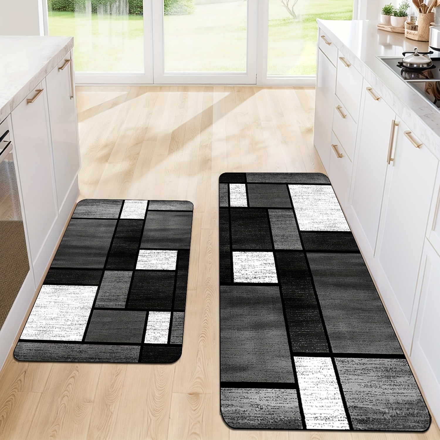 TEMU 2pcs White Modern Kitchen Mat Diatomaceous Earth Material Checkered Pattern Runner Mat Non-slip Backing, Quick-drying, Soft And Comfortable,