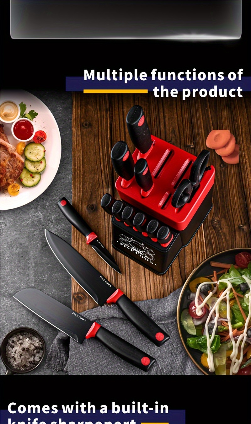 14pcs Kitchen Knife Set | High Carbon Stainless Steel Blades, German Stainless Steel, Dishwasher Safe, Built-in Sharpener, Non-Slip Handles, Ambidextrous, Black and White