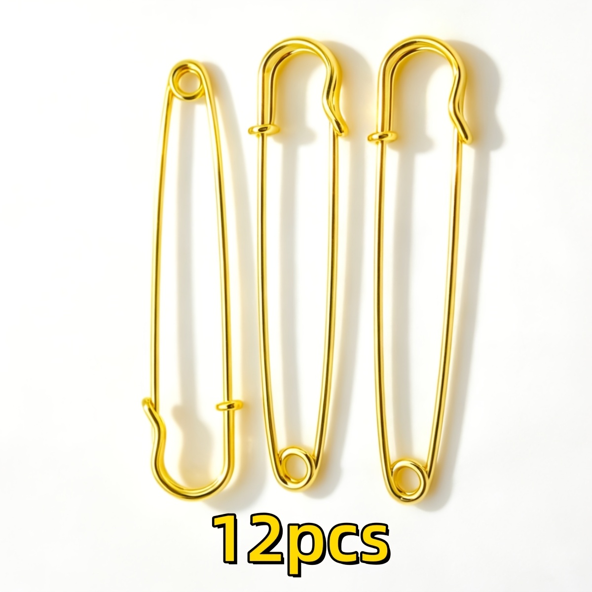 TEMU 12pcs Golden Large Safety Pins, Enlarged And Thickened Safety Pins, Length 10cm, Sharp Tip, Fixed, Suitable For Clothing, Diapers, Blankets, Etc