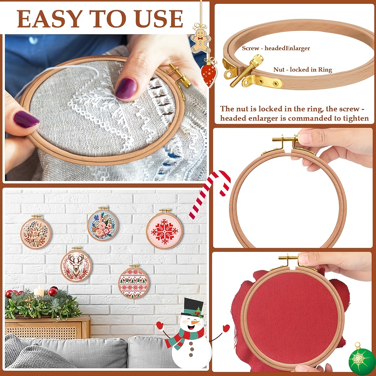 3pcs Beech Wood Embroidery Hoop Set, Round Hoops
