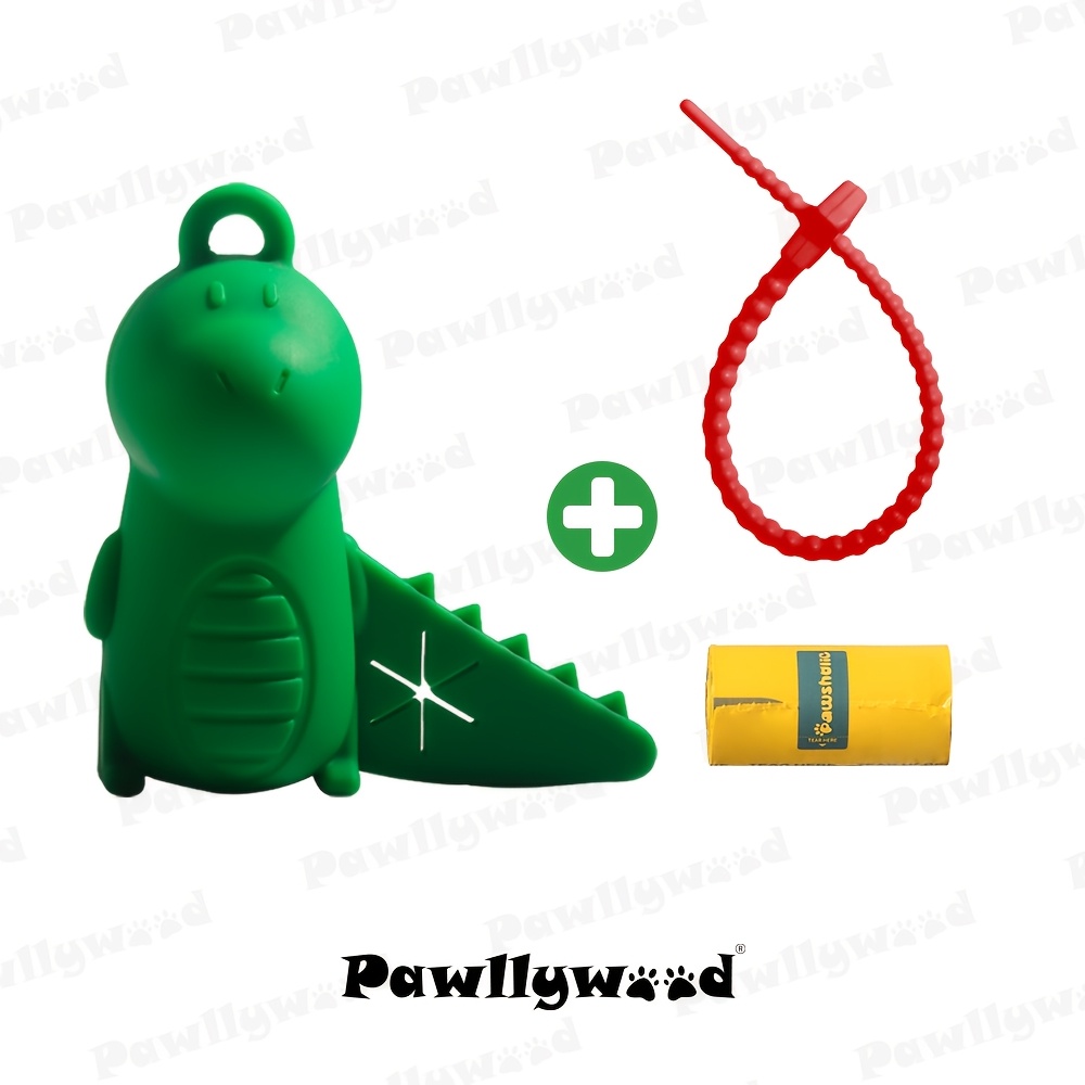 TEMU Distributeur de sacs à déjections canines motif dinosaure - 15 sacs inclus, attache portable pour laisse, pour du chien