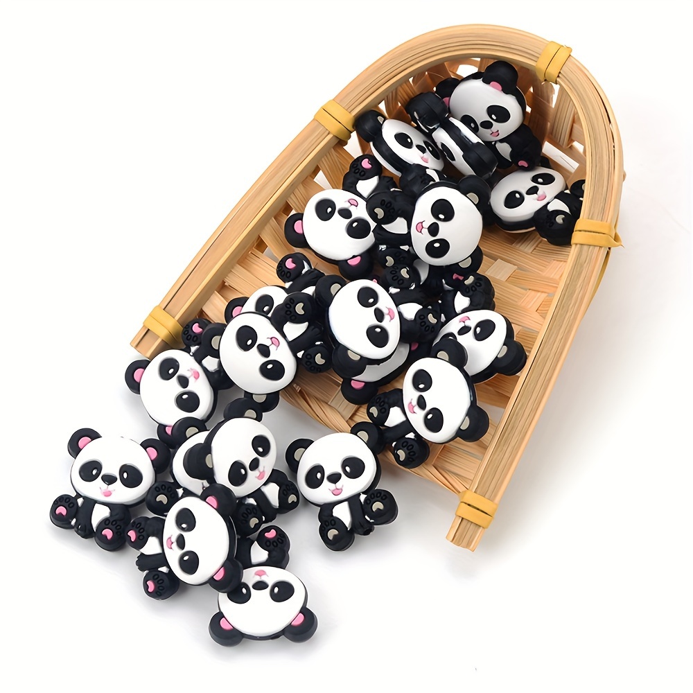 Image of 10/16pcs Panda Silicone Beads 28mm Silicone Rubber Beads Jewelry Making Diy Handmade Charm Pen Decorative Handmade Craft Supplies