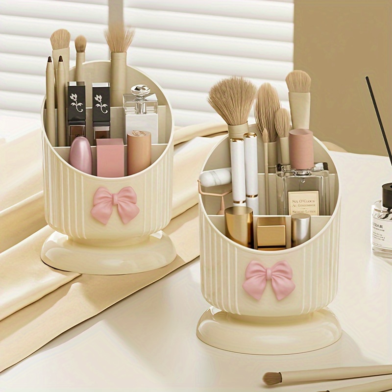 

Elegant Cosmetic Organizer Display Cases For Women, Plastic Makeup Storage With Multiple Compartments, Rotating Lipstick And Brush Holder, Mildew Resistant And Oil-free Finish, No Installation Needed