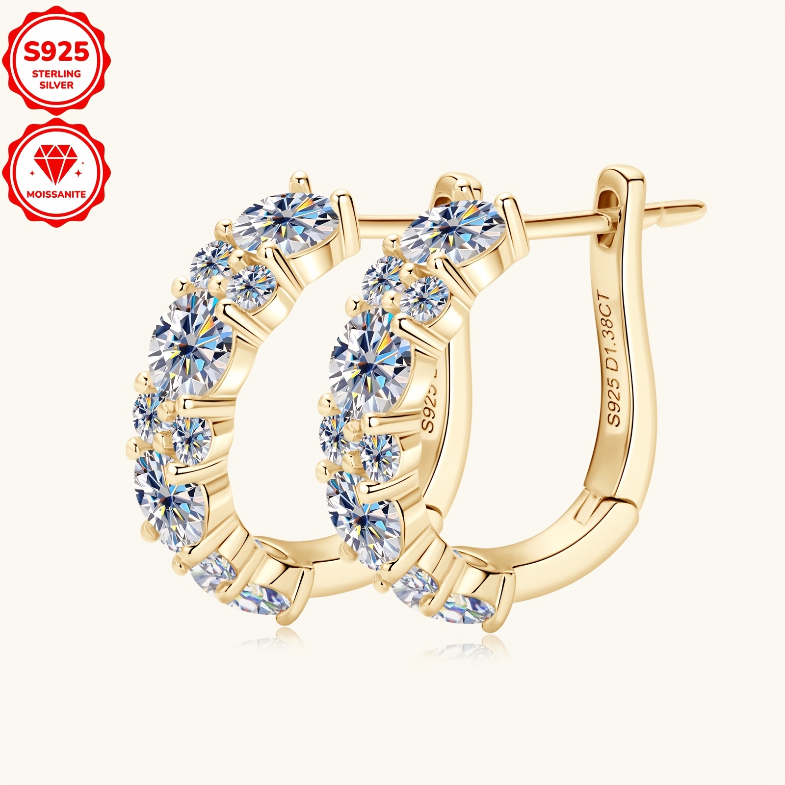 2 36  sterling silver plated moissanite hoop earrings elegant luxury hoop earrings 925 sterling silver plated synthetic moissanite april birthstone 14k golden   2 36g silver weight with 4mm 2mm stones 1 38ctw for   christmas holiday jewelry details 12