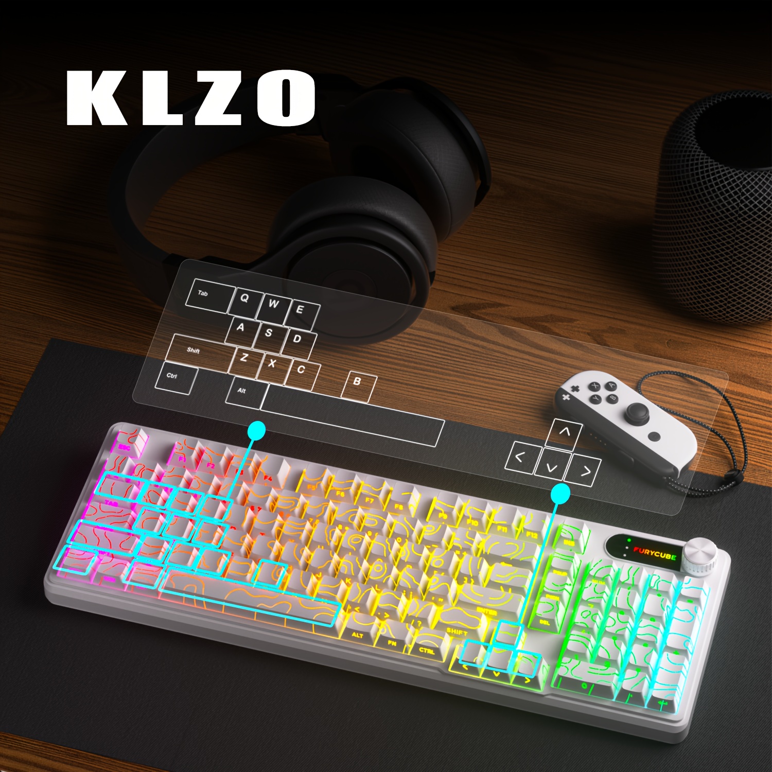   latest wireless bluetooth mechanical silent keyboard with three   of   supporting bluetooth 2 4g type c connections built   absorbing layer   mechanical   latency smart knob side   gradient color