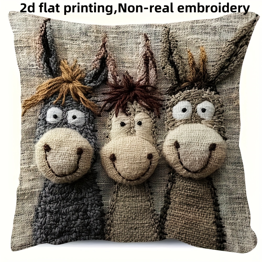 E-shop 1 Stück Vintage Esel Kissenbezug – Weicher Dekorativer Kissenbezug mit Reißverschluss, Esel-Motiv geeignet für Sofa, Bett, Wohnzimmer-Dekor,