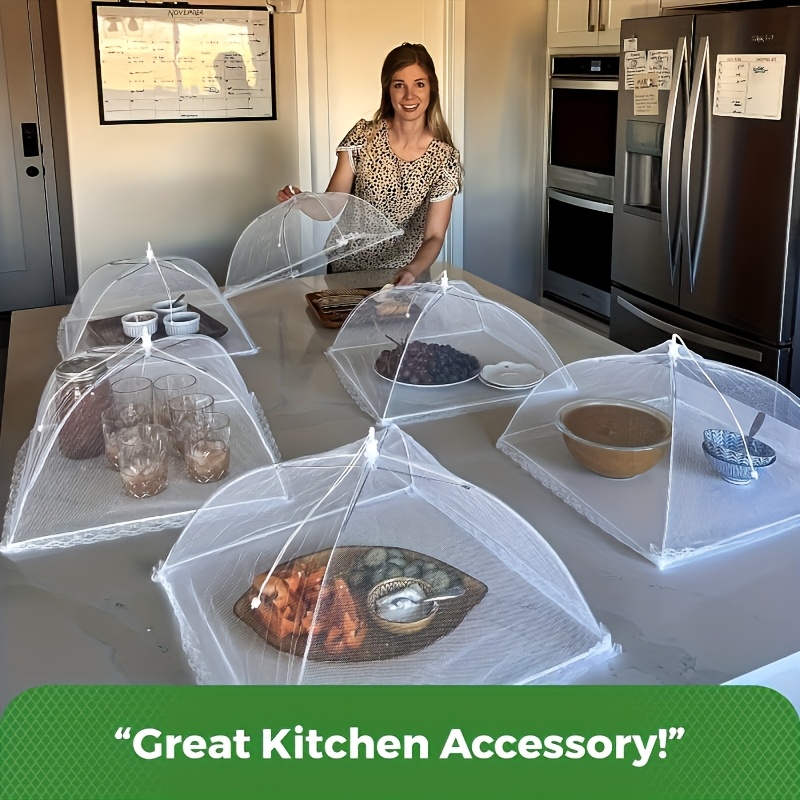 item picture 4pcs     covers foldable mesh food tents reusable and washable dustproof protection for outdoor picnics camping bbq food protector nets ideal for outdoor picnics and parties   breakfast spread party food cover