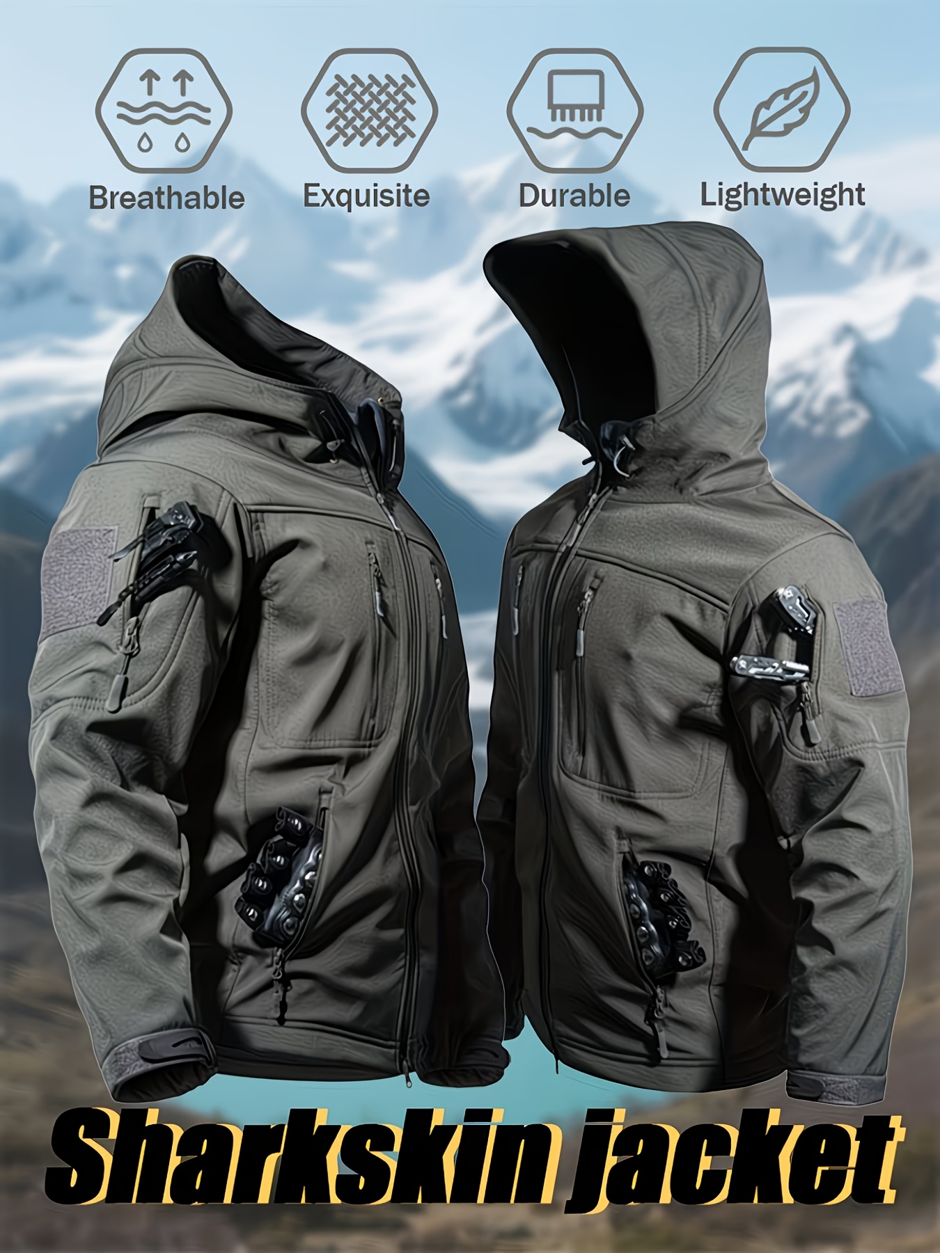 imagen del artículo chaqueta táctica con capucha para hombre,   superior casual para senderismo  , chaqueta   cortavientos de otoño e invierno, ropa de   casual, adecuada para actividades   como ciclismo, pesca, caza, escalada en  ,  .