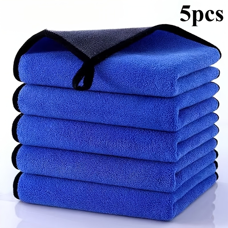 TEMU 5pcs Microfiber Car Wash Towels, Soft And Quick-drying, Window And Mirror Cleaning Cloth, Double-layer Household Cleaning Cloth, 800gsm