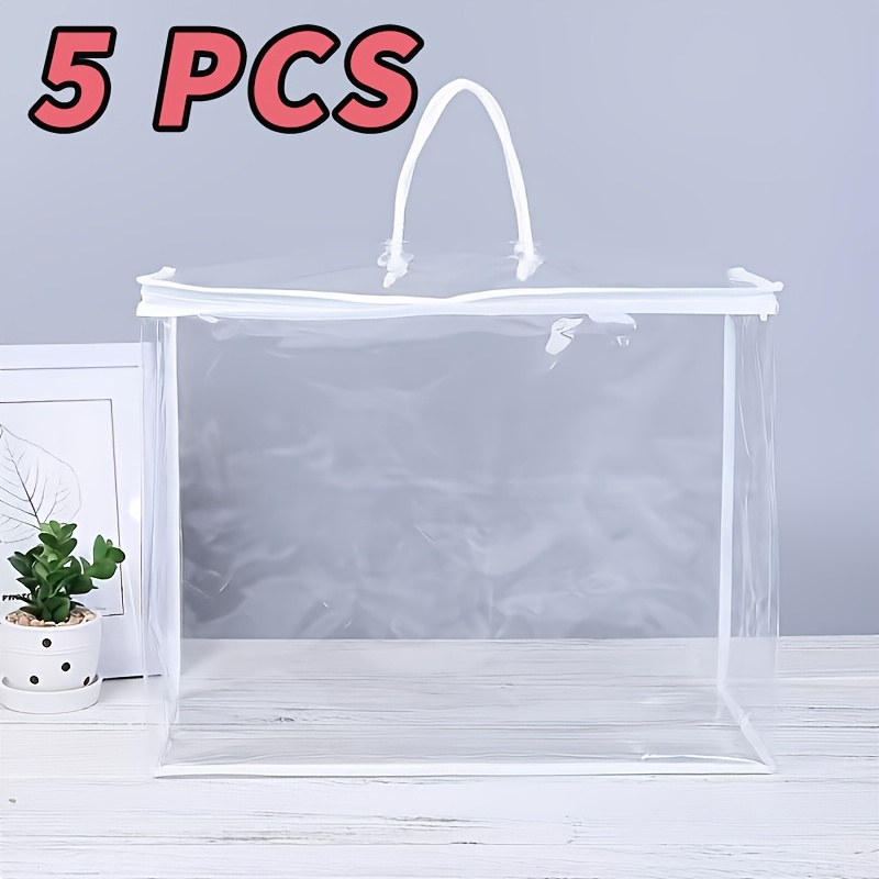 TEMU 5pcs Clear Pvc Storage Bags With Handles- Moisture-resistant Transparent Organizers For Quilts, Bedding, Blankets, Pillows- Space-saving
