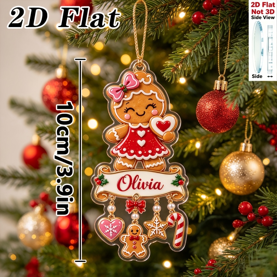 TEMU 2d Flat, 1pc 2d Flat Personalized Acrylic Hanging Decoration, Customizable With Letters For Names. A Christmas Gingerbread For Man Home