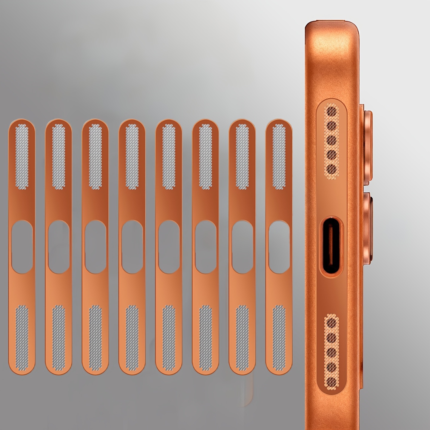 8pcsmetal Speaker Dust Cover, Compatible With Iphone 17 Pro Max/17 Air/16 Pro Max/16/15/14/13/12 Series. Made From Durable Metal, It Protects The Charging Port, Resists Scratches, And Wear Resistance.