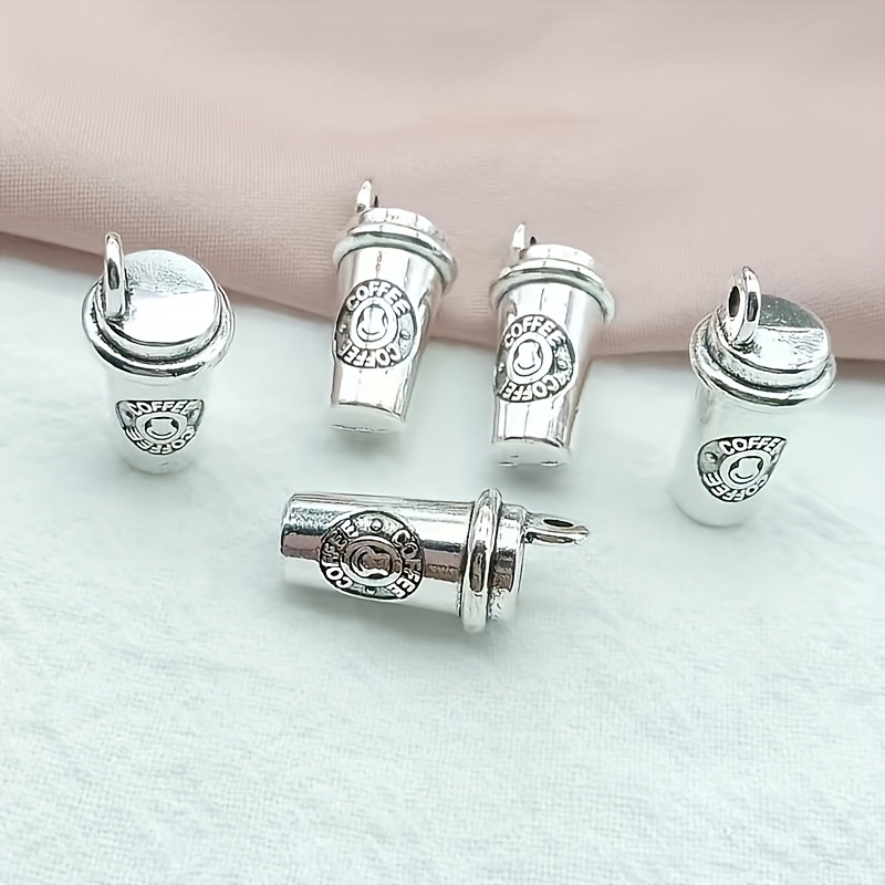 5pcs Silvery Coffee Cup Charms Pendants For Jewelry Making Necklace Bracelet Handmade Additions
