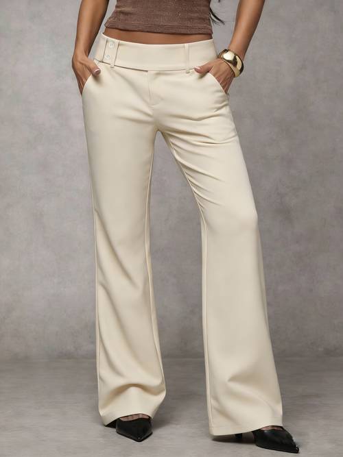 womens long pants long trousers with unique double button waist design for daily fashionable casual versatile for outdoor s japanese korean european and 100 polyester solid color