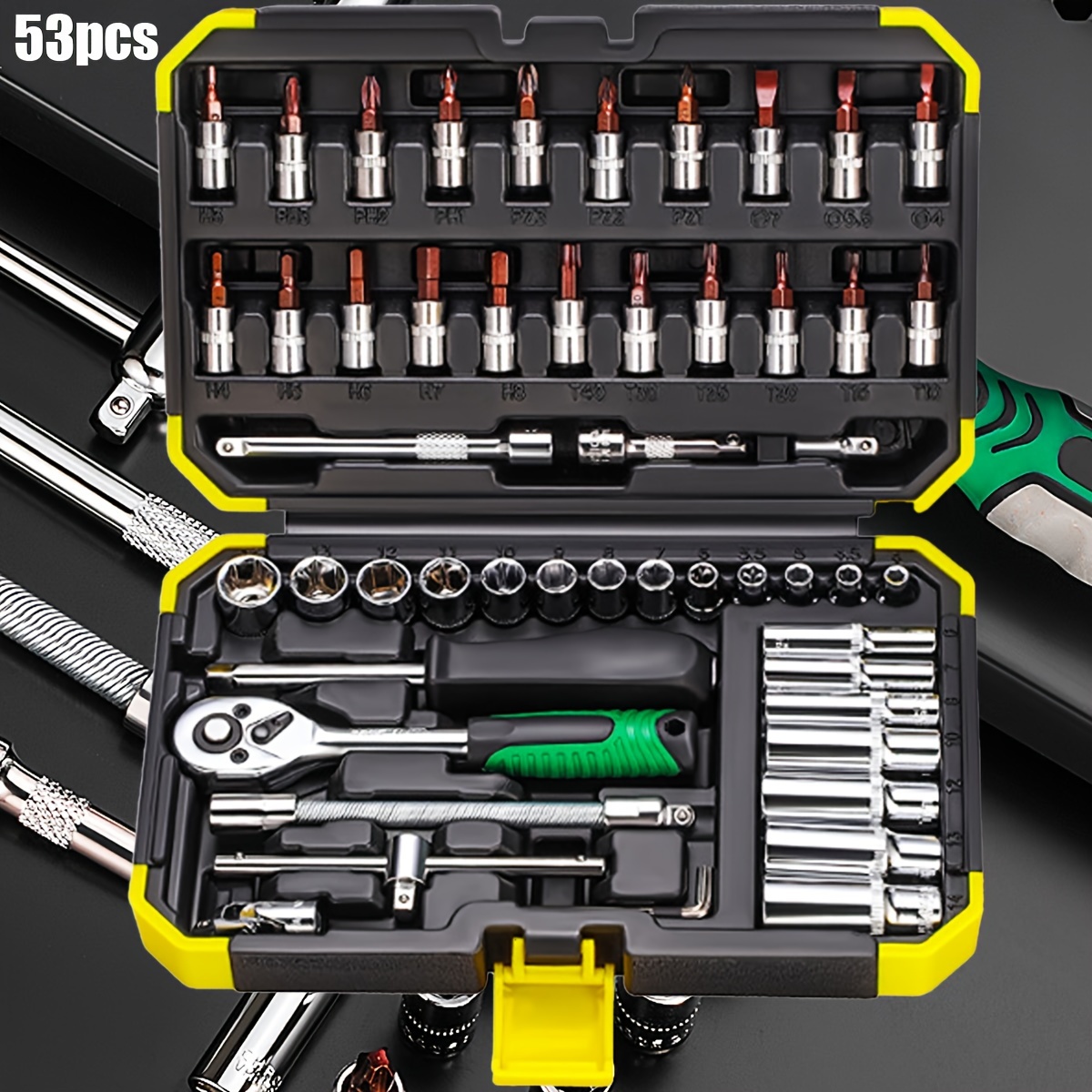 

Newshark 53-piece Ratchet & Socket Wrench Set With Bit Kit, 1/4" Drive - Chrome Vanadium Steel, Manual Operation For Auto Repair And Home Use, Includes Storage Case