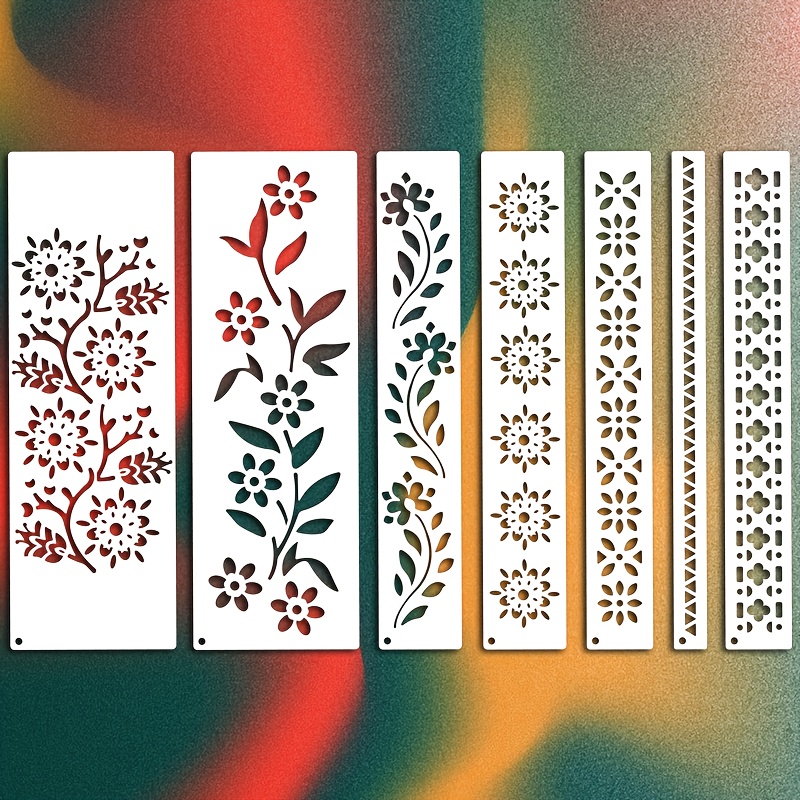 Image of Vintage Art Patterns Borders Painting Stencils, 7pcs Pet Material For Watercolor Painting, , Graffiti Album, Scratch Painting . Decorate Walls, Paper, Textiles Furniture Crafts