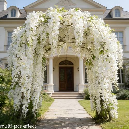 23pcs artificial white wisteria flowers white dense wisteria vine hanging flower wreaths outdoor artificial flowers festival decorations suitable for valentines day weddings hotel ball games gardens parties courtyards