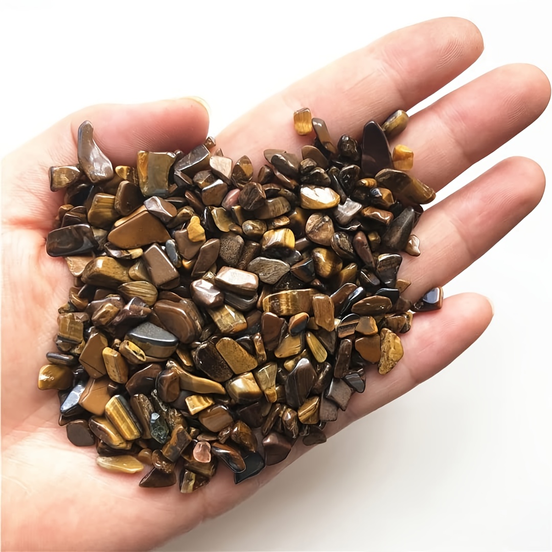 TEMU Natural Tiger‘s Eye Tumbled Chips, Eye Crystal Chips, Natural , Yellow Crushed Stone Chips, Home Decoration Stones, Festival And Birthday