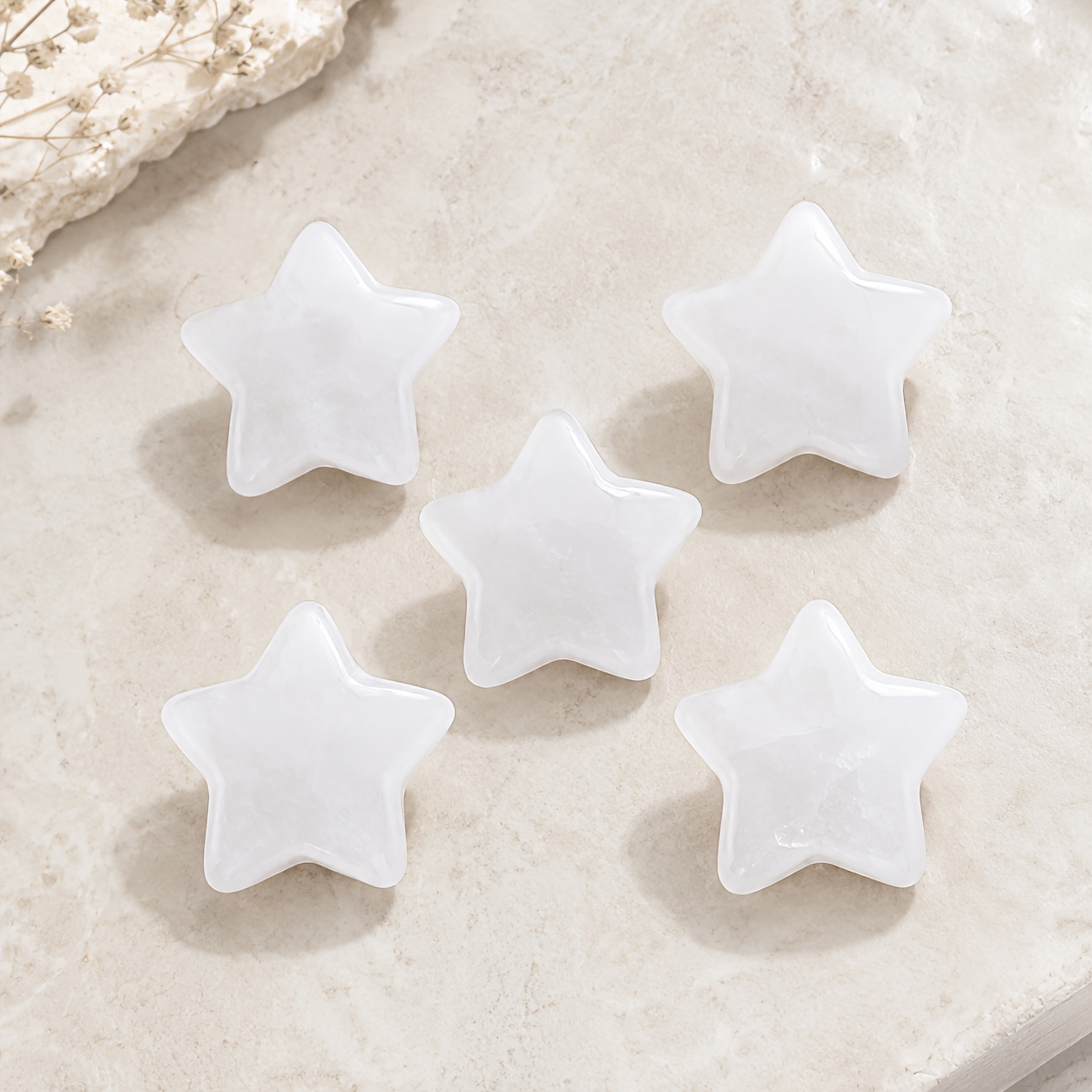 Natural Clear Quartz Star Stone, 20mm Polished Five-Point Star