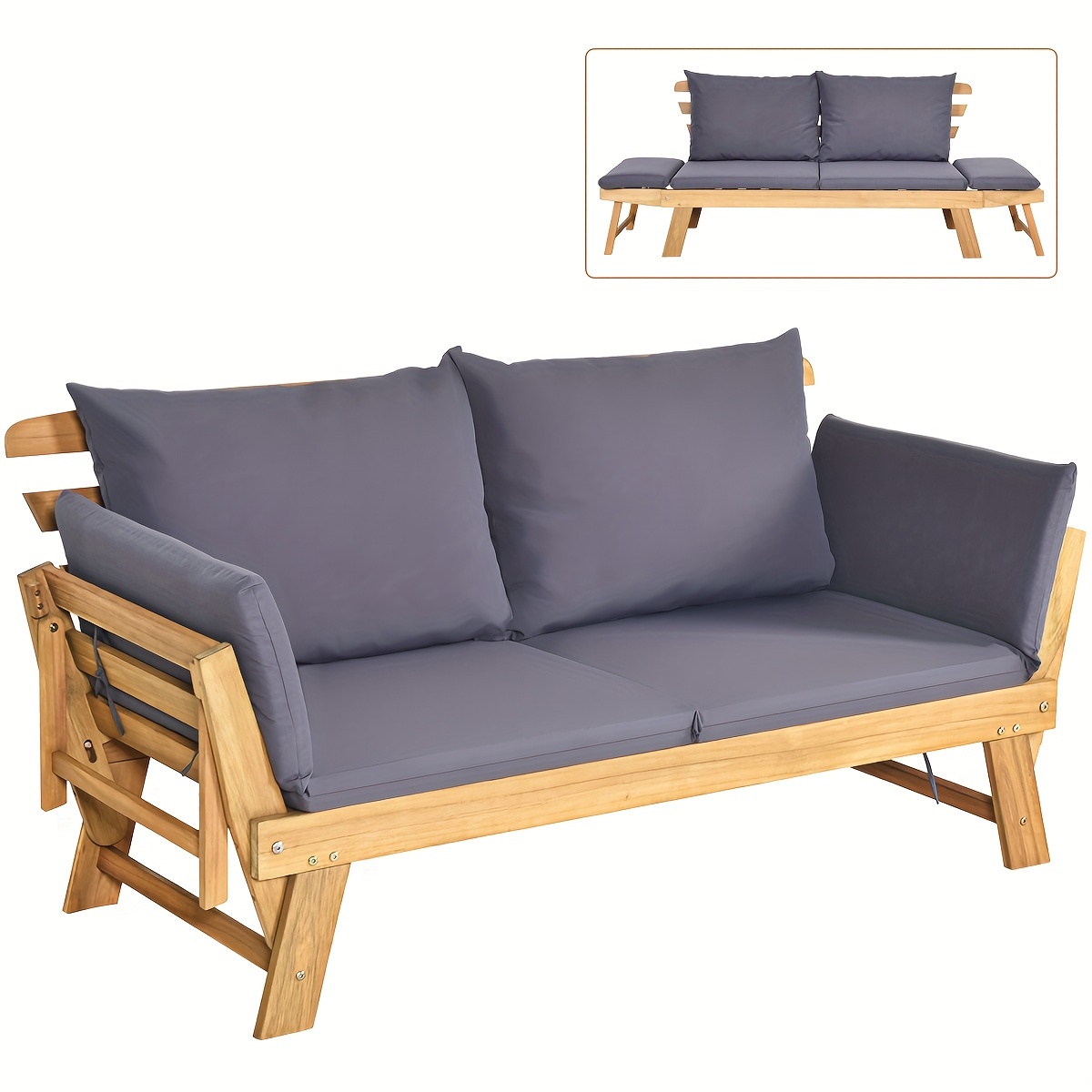 

Lifezeal Patio Convertible Sofa Daybed Solid Wood Adjustable Furniture Cushion