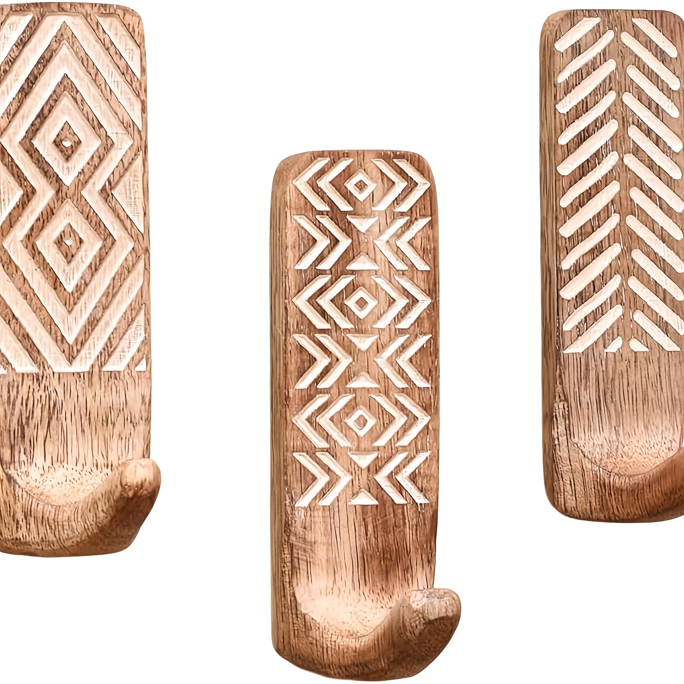 TEMU Bohemian Wooden Adhesive Wall Hook - Single Pack Handbag Hook, Decorative Peel And Stick Key Hook - Unique Wall Mount For Bathroom And Entryway
