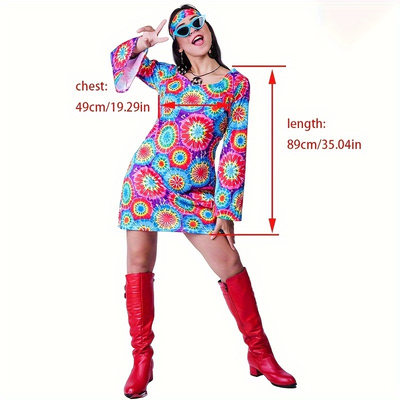 1960s vintage hippie costume women 60s style tie dye dress Temu
