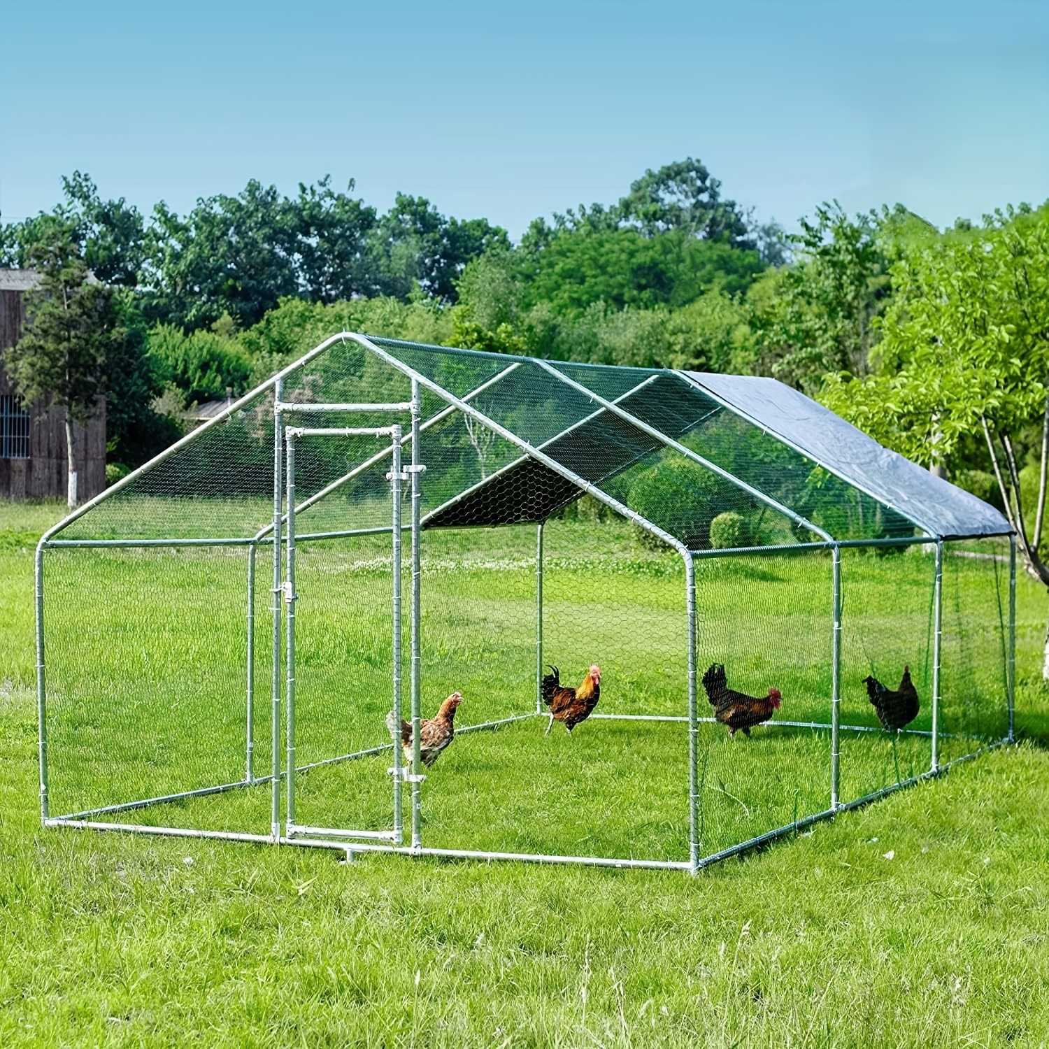 

Hittite Extra Large Metal Chicken Coop, Walk-in Poultry Chicken Coops For 10 Chickens, Heavy Duty In For Yard With Waterproof Cover And Secure Lock