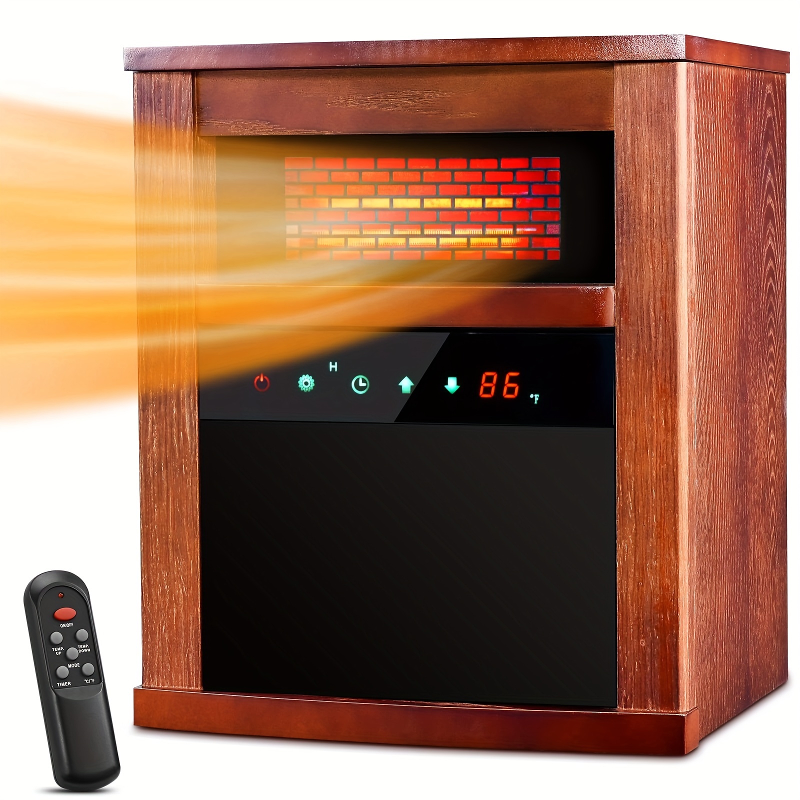 

Infrared Heater, 1500w Electric Space Heater For Indoor Use With 3 , Thermostat, Remote &12h Timer, Portable Heater With & Tip-over Protection, Room Heater For Bedroom, Office