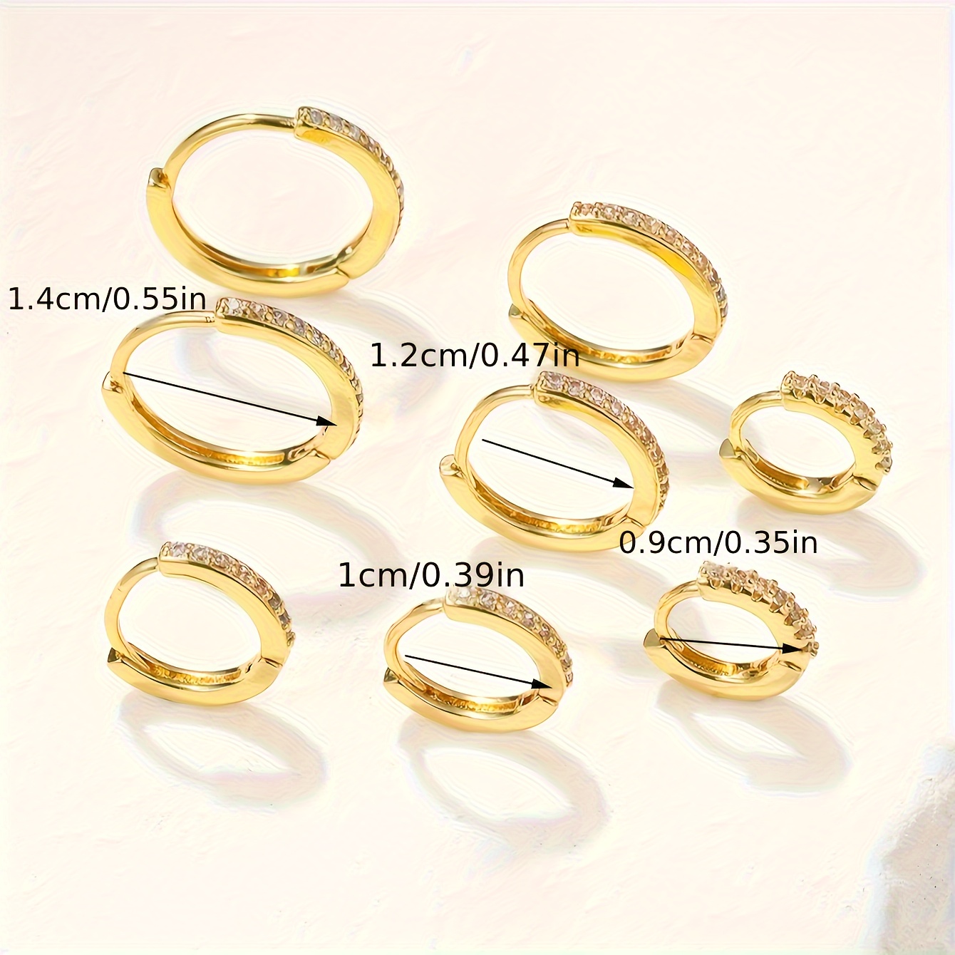 8 Piece Copper Hoop Earrings Set with Rhinestones