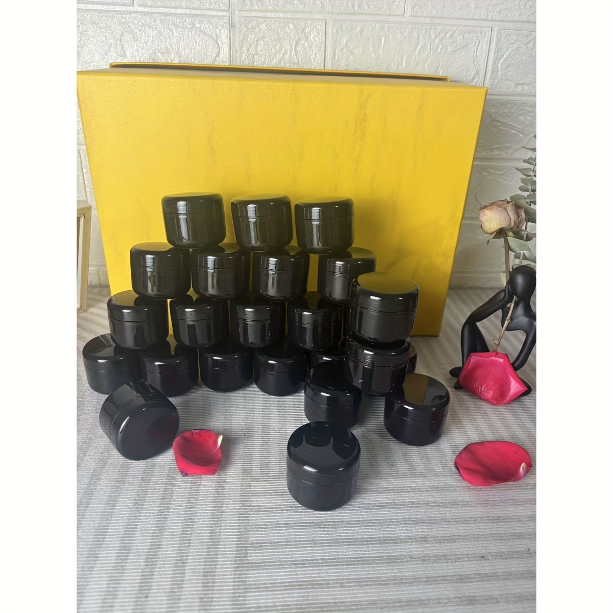 Set Of 24 Refillable 50g Black Plastic Jars For Cosmetic Creams, Featuring A Inner Lid - Perfect For Travel