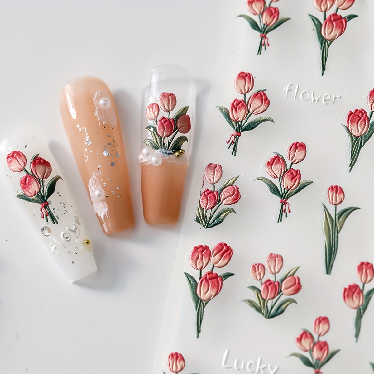 

5d Embossed Tulip Design Nail Art Stickers, Nail Art Decals For Nail Art Decoration,self Adhesive Nail Art Supplies For Women And Girls