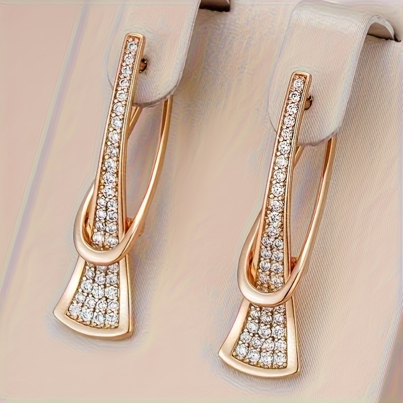 Image of Elegant Luxury Geometric Micro Sparkling Synthetic Zirconia Drop Earrings For Women Ideal For Banquets Weddings Parties Vacations Daily Wear