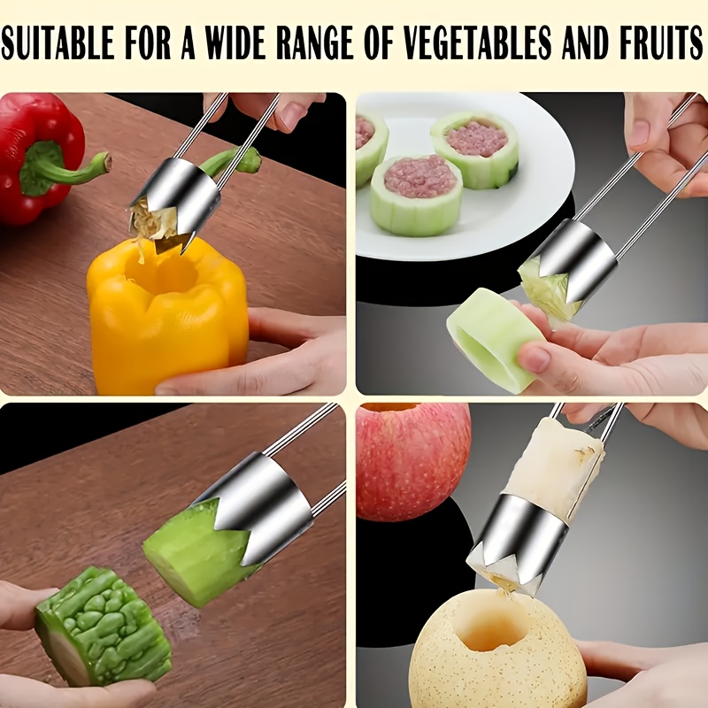 Stainless Steel Fruit and Vegetable Corer, Red Bell Pepper Seed Remover, Universal Kitchen Tool for Apples, Pears, Tomatoes, Peppers- Durable and Easy to Use