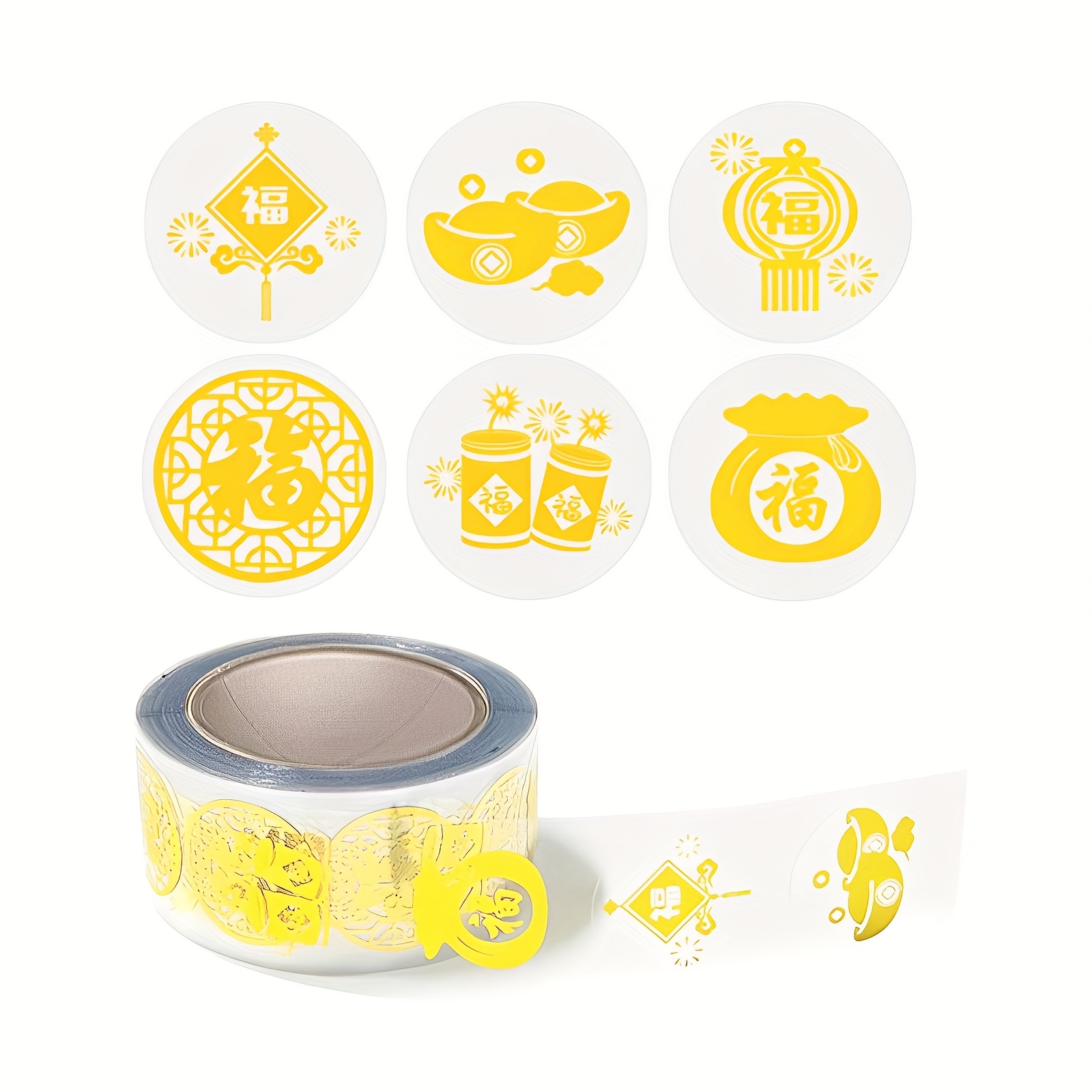 

A Roll Of 500pcs Of 1-inch (2.5 Cm) Round Stickers Featuring 6 Different Designs, Transparent With , Suitable For Chinese New Year, Sealing Stickers, Waterproof Gift Sealing Labels.