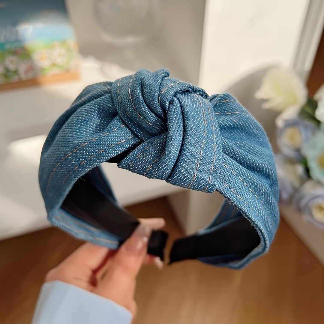 E-shop Denim-Knoten-Stirnbänder für Damen, Vintage- und schlichter Stil, bequeme Haarbänder für den täglichen Gebrauch, Make-up, Gesichtswäsche,