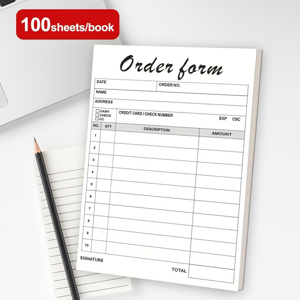 TEMU 1 Practical Carbonless Copy Receipt, 50 Sets, 100 Pages, Two-ply White And Red Copy, 3.91 Inches × 5.5 Inches (10cm × 14cm), Date / Order Number