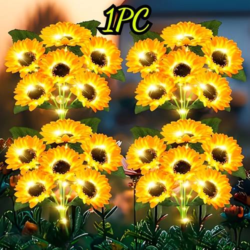 1pc six sunflower solar light solar flower lamp suitable for outdoor solar lights for parties yard and lawn decoration sunflower gift for mother on mothers day fathers day and birthdays yard and lawn decorative stake light suitable for all