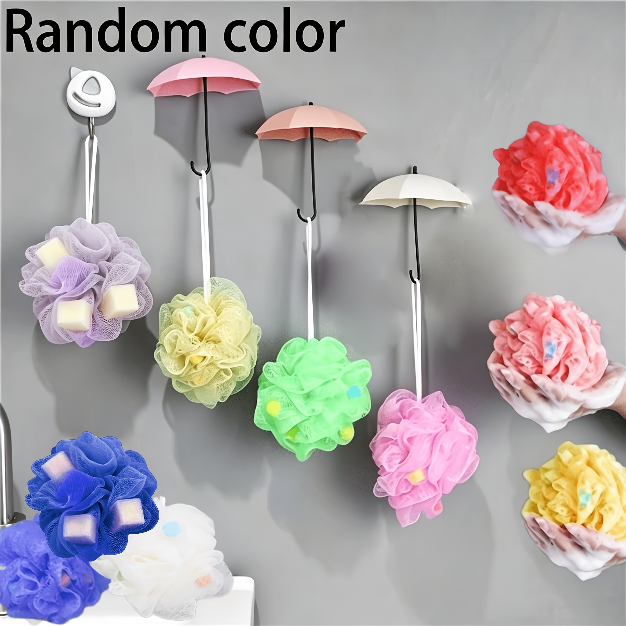 Image of 6pcs Soft Mesh Shower Puff Scrubber For Body Wash Bath Sponge Exfoliating Cream Men Women Body Exfoliation Bath Additions, Easy To , Hanging For Easy Hanging And Keeping Dry And Clean (random Color)