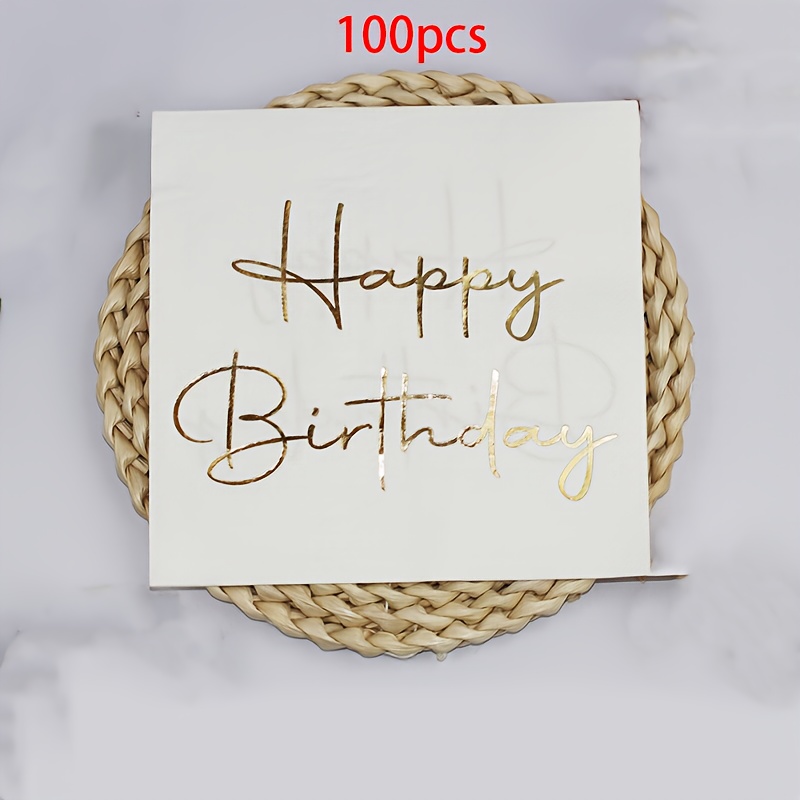 TEMU 20pcs/40pcs/100pcs White And Golden Happy Birthday Napkins Cocktail Napkins White And Golden Birthday Napkins Paper Napkins With Golden Stamping