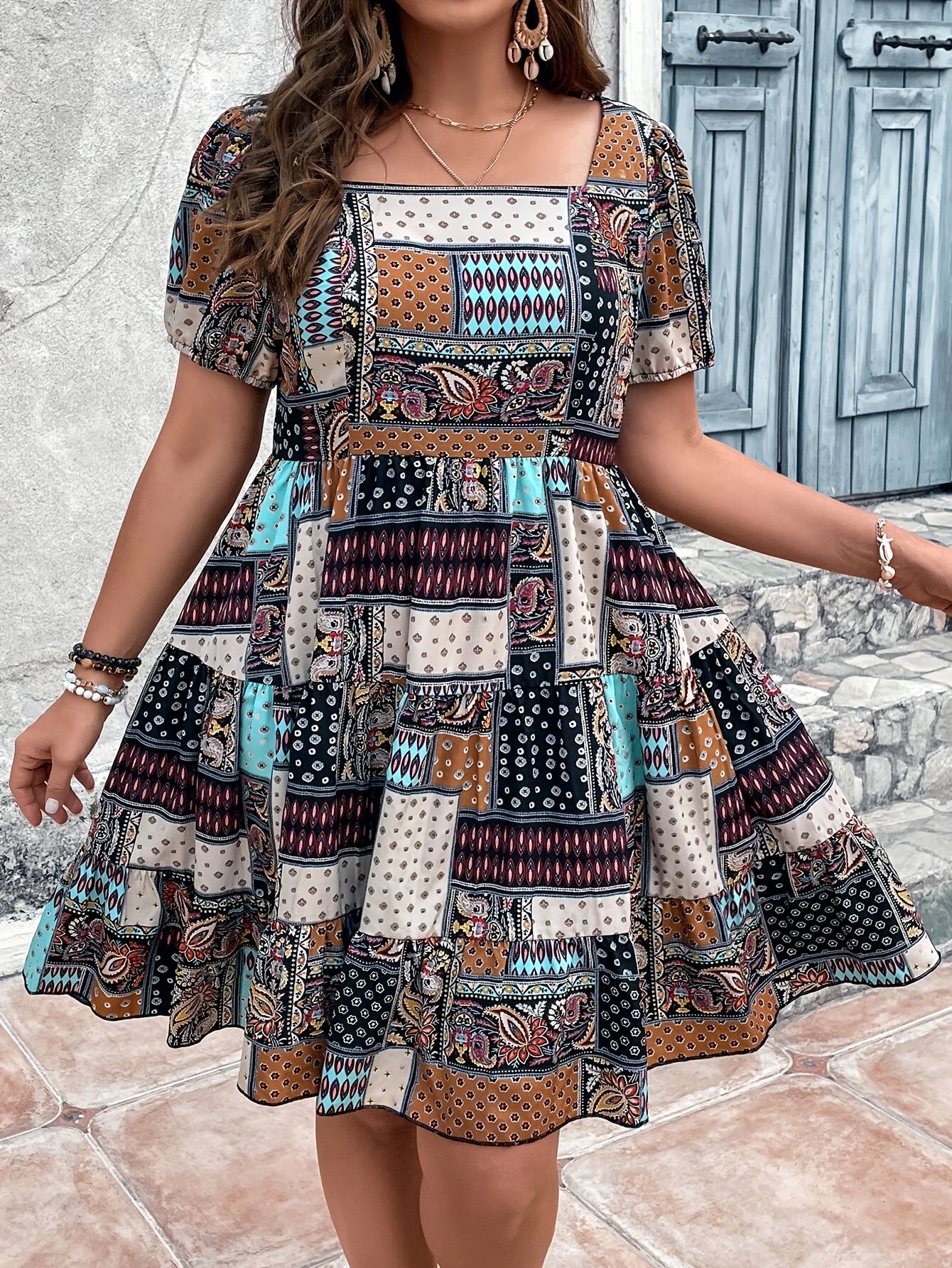 plus size paisley print swing dress - Temu