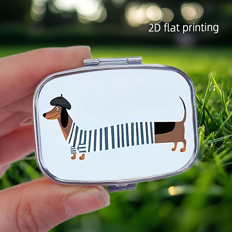 Image of 1pc The Dog Wearing A Hat Pill Box - 2-compartment Portable Medicine Case, Decorative Vitamin Organizer For Travel, Pocket, Or Purse, Unique Gift Idea, Pill Box For Purse