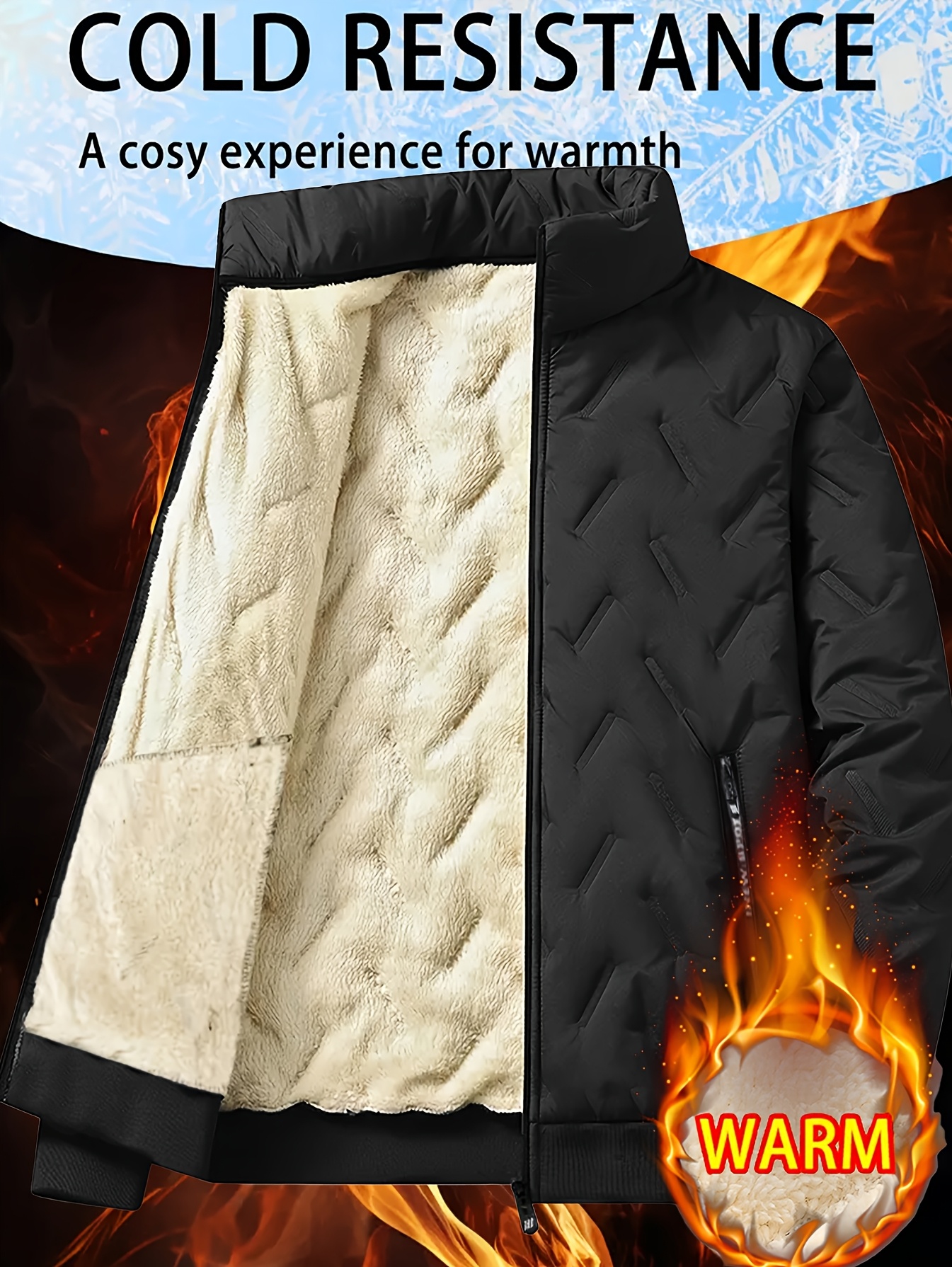 mens jacket with fleece lining thick and heavy winter casual cardigan jacket with fleece lining warm lamb lining couples same style for men and women top with zipper pockets solid color versatile for daily home outdoor snow