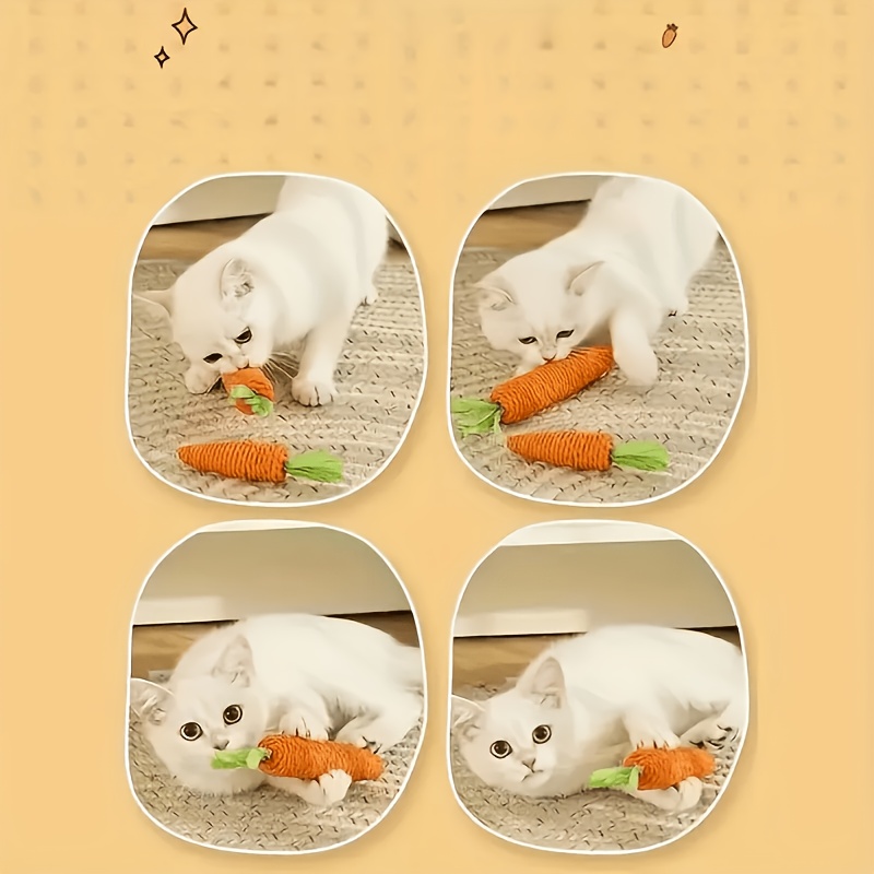 2pcs carrot cat chew toys suitable for all breeds kittens sisal fiber paper rope with chewable teething claw sharpening scratch resistant kitten safe suitable for indoor use   play for tabby   rewarding toys Product details 8