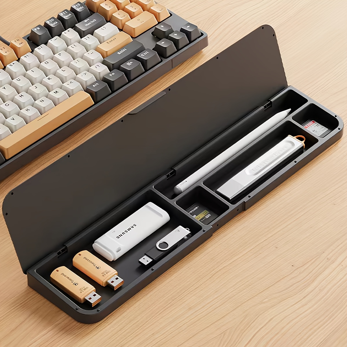 TEMU Black Keyboard Wrist Rest With Hidden Storage Compartment, Organizer, Ergonomic Computer Palm , Suitable For Various Sizes Of Desktop Items