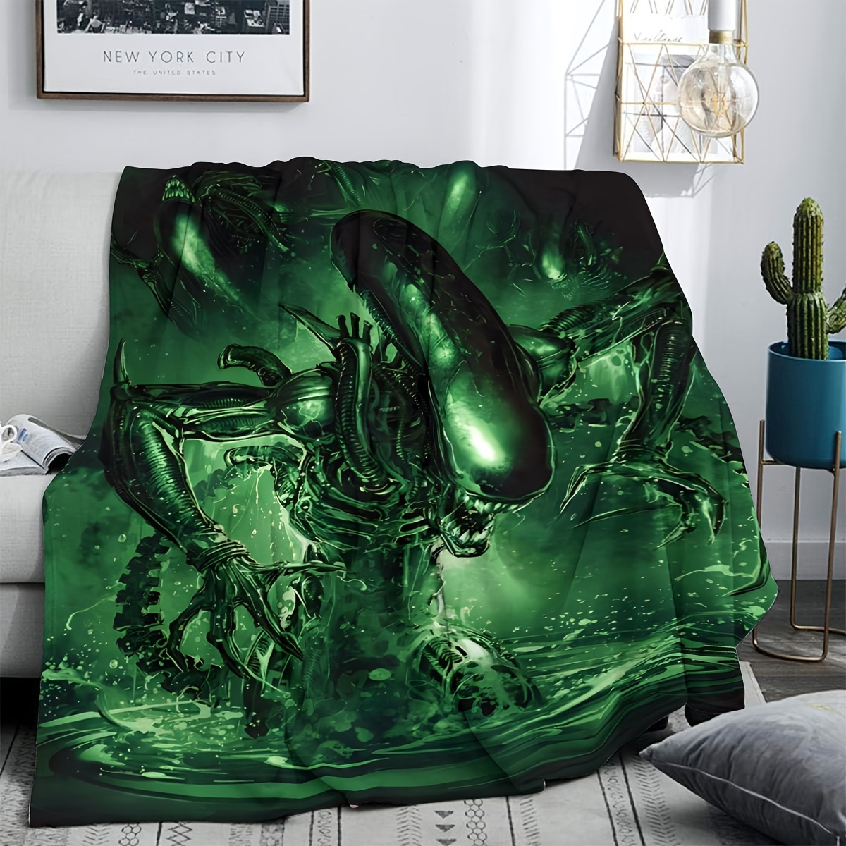 

Contemporary -themed Reversible Flannel Throw Blanket - , Style, Warm Blanket For Living Room, Bedroom, Office - Knitted Polyester