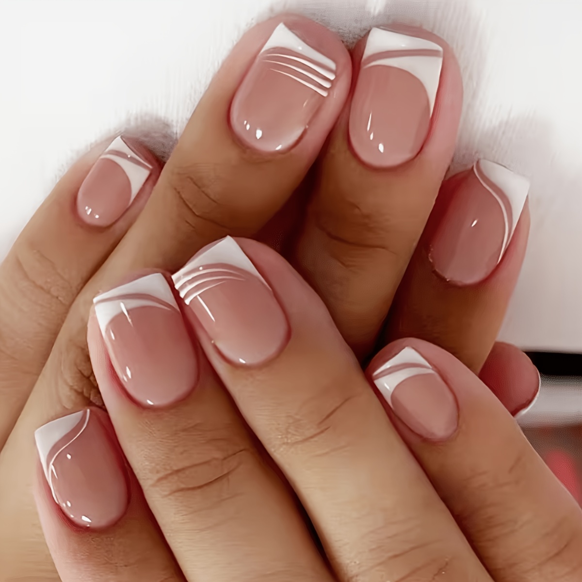 TEMU 24 uñas postizas nuevas cortas cuadradas nude, uñas artísticas naturales, uñas postizas brillantes blancas clásicas nude, aptas para todas las